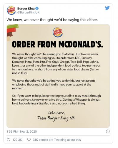 Burger King vraagt je naar de Mac. te gaan.. 