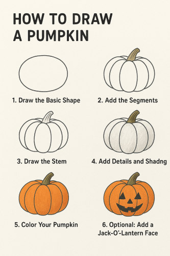 🎃 How to Draw a Pumpkin (Step-by-Step for Beginners)