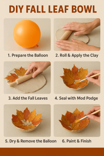 🍂 DIY Fall Leaf Bowl – A Cozy Fall Craft with Mod Podge, Clay & Balloon