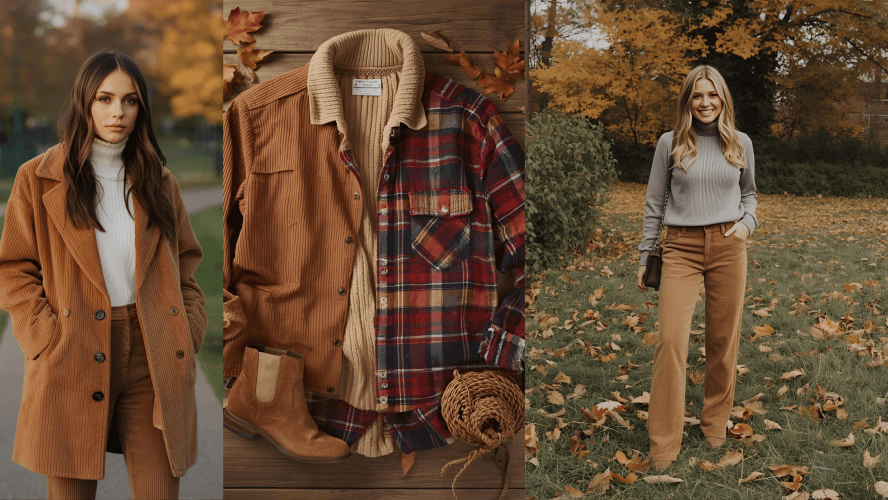 🍂 Autumn Corduroy Outfit Ideas: Brown Jackets, Pants & White Skirts for a Timeless Fall Look
