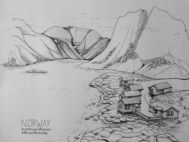 Norway - yoors world trip - pen drawing 