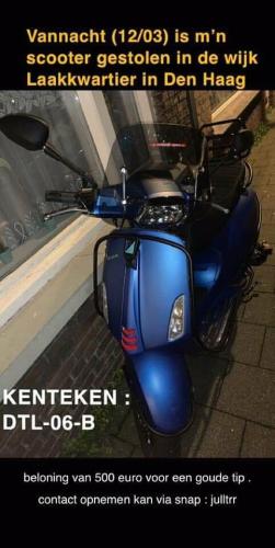 Blauwe scooter gestolen (Den Haag - Laakkwartier)
