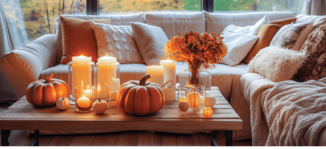 Autumn table Decorations for a cozy autumn atmosphere in your home and warm