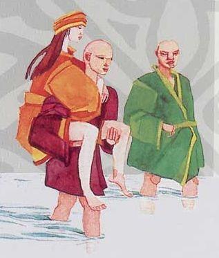 Two monks and a woman