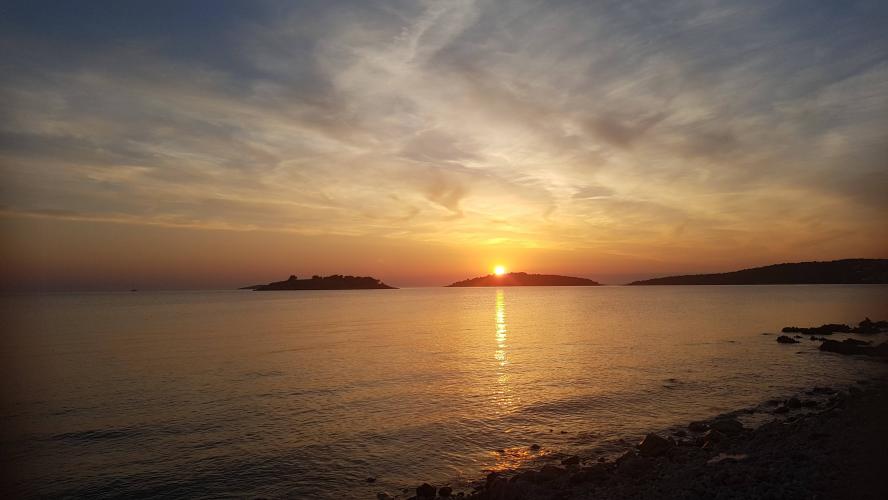 Sunset on small island Jaz, Croatia