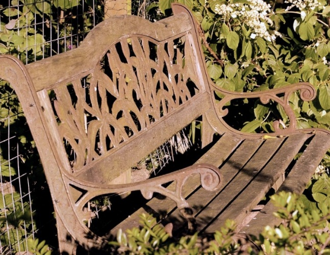 The collapsed garden bench