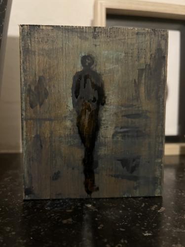 Acryl op een blokje hout 