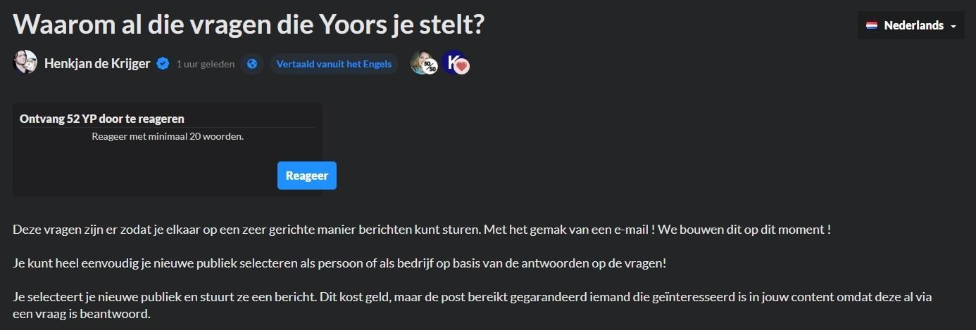 Dank je wel voor de uitleg, al begrijp ik het nog niet helemaal.
Het zal ongetwijfeld goed komen als het volledig werkt, dan wijst het zich meestal vanzelf. 
De beloning voor lezen had ik gespot, uiteraard fijn.
Wat wel opvalt is dat de beloningen voor reacties niet bijgeschreven worden, is dit een bugje?
Of ben ik in de moderatie beland... (zie foto voor deze post)