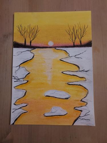Snowlandscape with Sunset