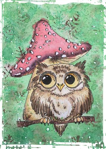 Aquarell van een uil