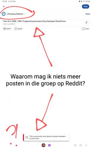 Ik mag er kennelijk niets meer in posten (al een tijdje, maar net weer geprobeerd). Zie screenshot aub.
<br>