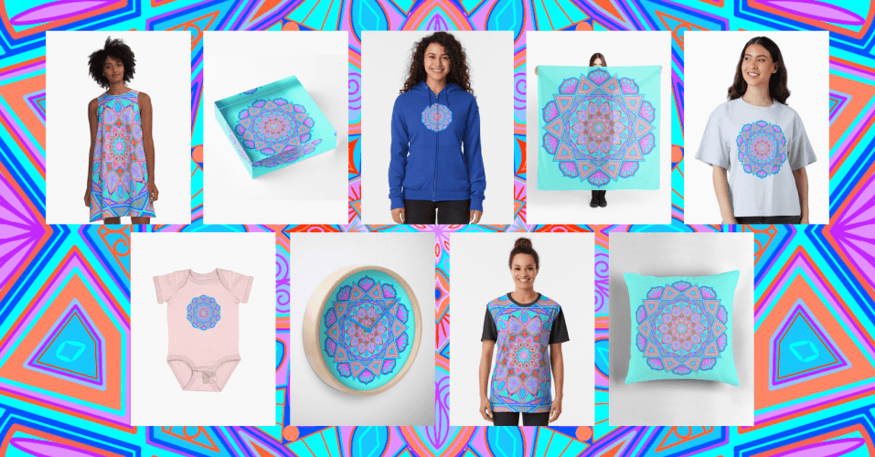 Blauw roze oranje Mandala
