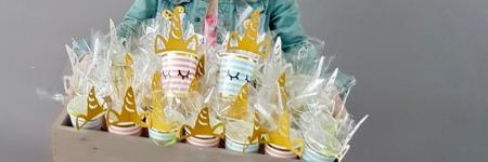 Kindertraktatie eenhoorn / unicorn in beker (incl. sjabloon)