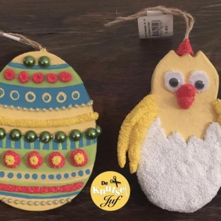 Paasdecoraties ei en kuiken met Foamklei - Pasen