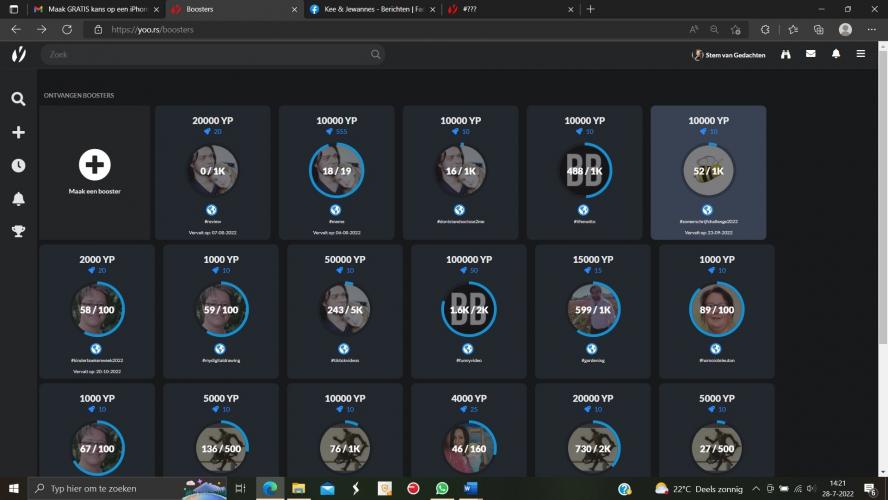 <a class="removable-mention" translate="no" data-mentionid="101989" href="/useroverview/101989/Madeleine">@Madeleine</a>&nbsp; De boosters kan ik vinden door jouw aanwijzingen...dan klik ik als voorbeeld op booster #zomerschrijfchallenge2022 en dan zie ik foto 2, maar dan stopt het....ik krijg niet de info te zien die&nbsp;The Creative Bumblebea mij toestuurde