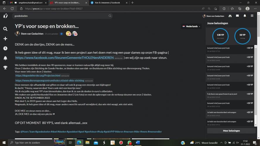 Ik tel het maar bij elkaar op, 180 YP...VEEL DANK ALLEMAAL ♥