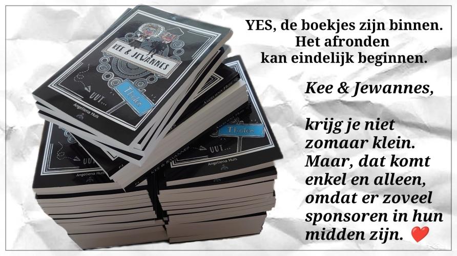 Yes, de boekjes zijn binnen.<br>Het afronden kan beetje bij beetje beginnen.<br><br>50 boeken verkopen, gaan wij het halen?<br>Gaan wij daadwerkelijk €500,- aan de goede doelen kunnen uitbetalen?<br><br>Kee &amp; Jewannes krijg je niet zo snel klein.<br>Maar dat komt enkel en alleen, omdat er zoveel sponsoren in hun midden zijn, wat fijn!<br><br>Heel veel dank ♥ ook aan de Yoors volgers x<br>
