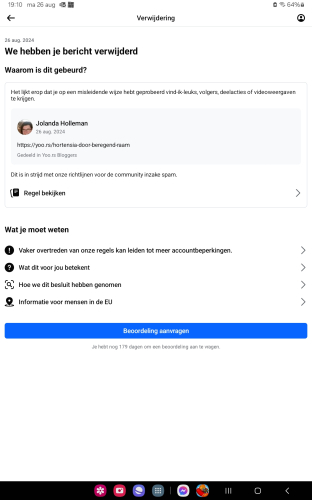 Facebook-bericht verwijderd als spam