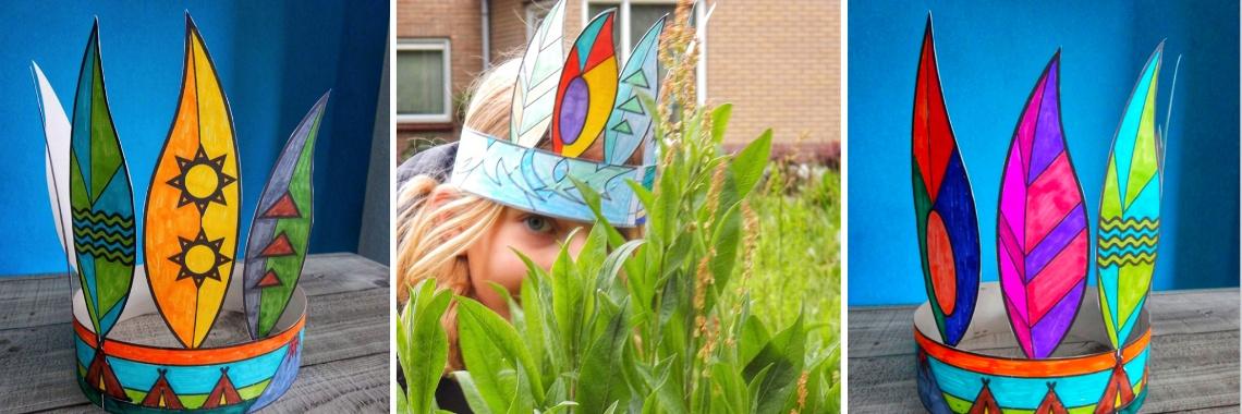  Indianen hoofdtooi kleuren en knutselen incl. gratis kleur en knipplaten