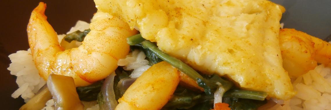 Wokgerechtje met scampi en kabeljauw