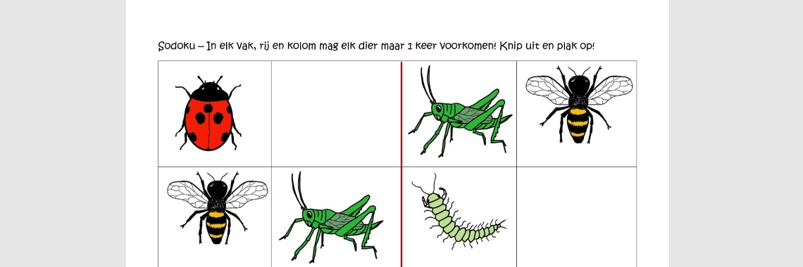 Sudoku voor kinderen 4 x 4 - thema natuur - kriebelbeestjes | ellesvandenbroek