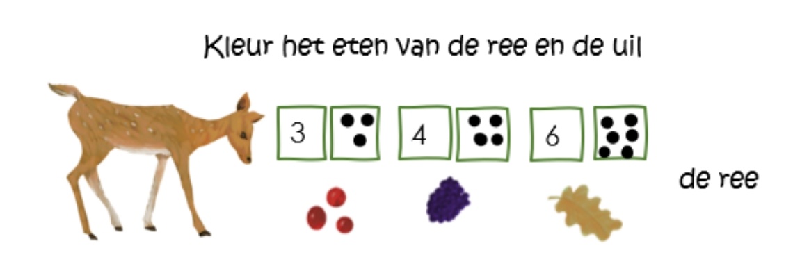 Tellen en kleuren - onderbouw basisschool - bij prentenboek De slimme bosdieren | ellesvandenbroek