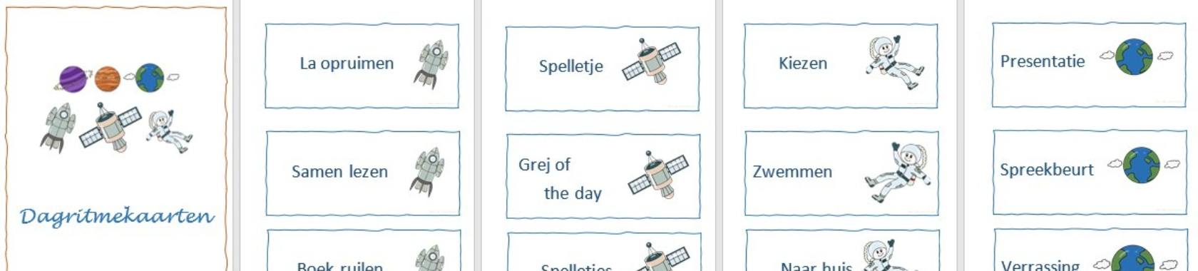 Thema ruimtevaart - dagritmekaartjes, naamkaartjes en kalender 2023 2024 | Elles Creative Blogger