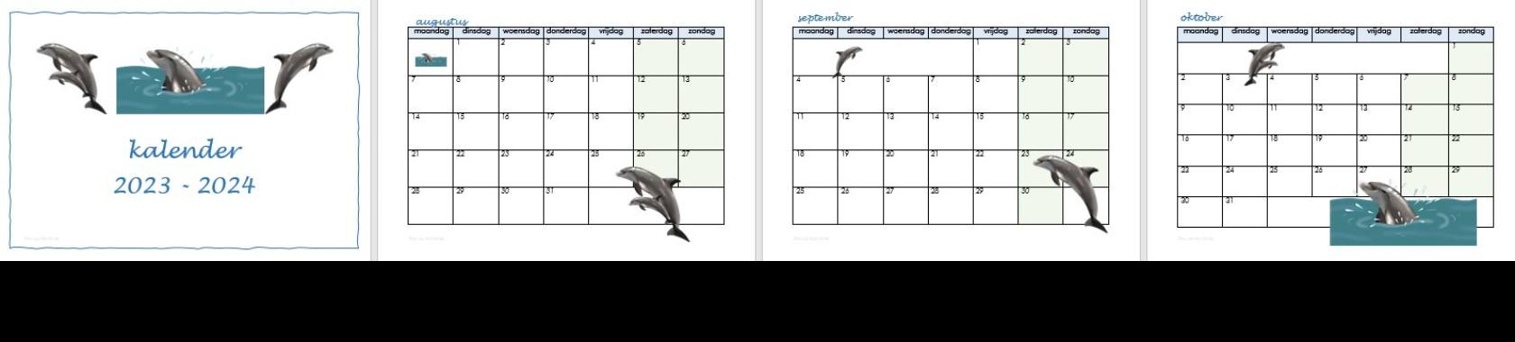 Kalender 2023 2024 met dagritmekaarten en naamkaartjes thema Dolfijn | Elles Creative Blogger