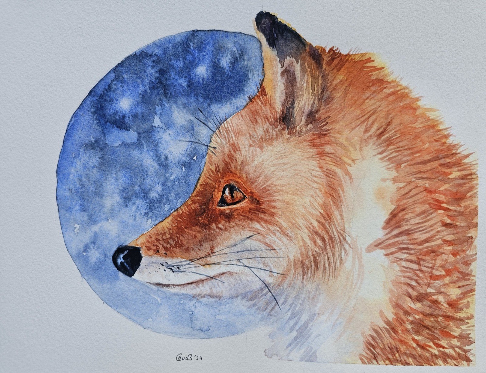 Vos met maan in aquarel | Elles Creative Blogger