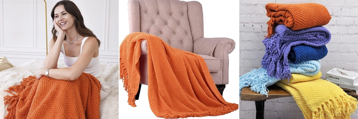 Home Soft Things Orange Throw Blanket Knitted Tweed Throw | Nahidul Bd
