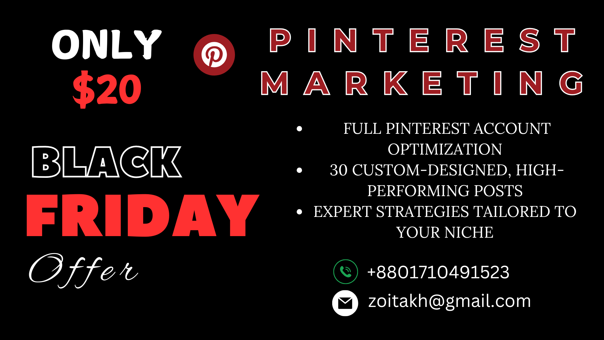 Pinterest Marketing : Black Friday Offer 🎉 $20 | Nahidul Bd