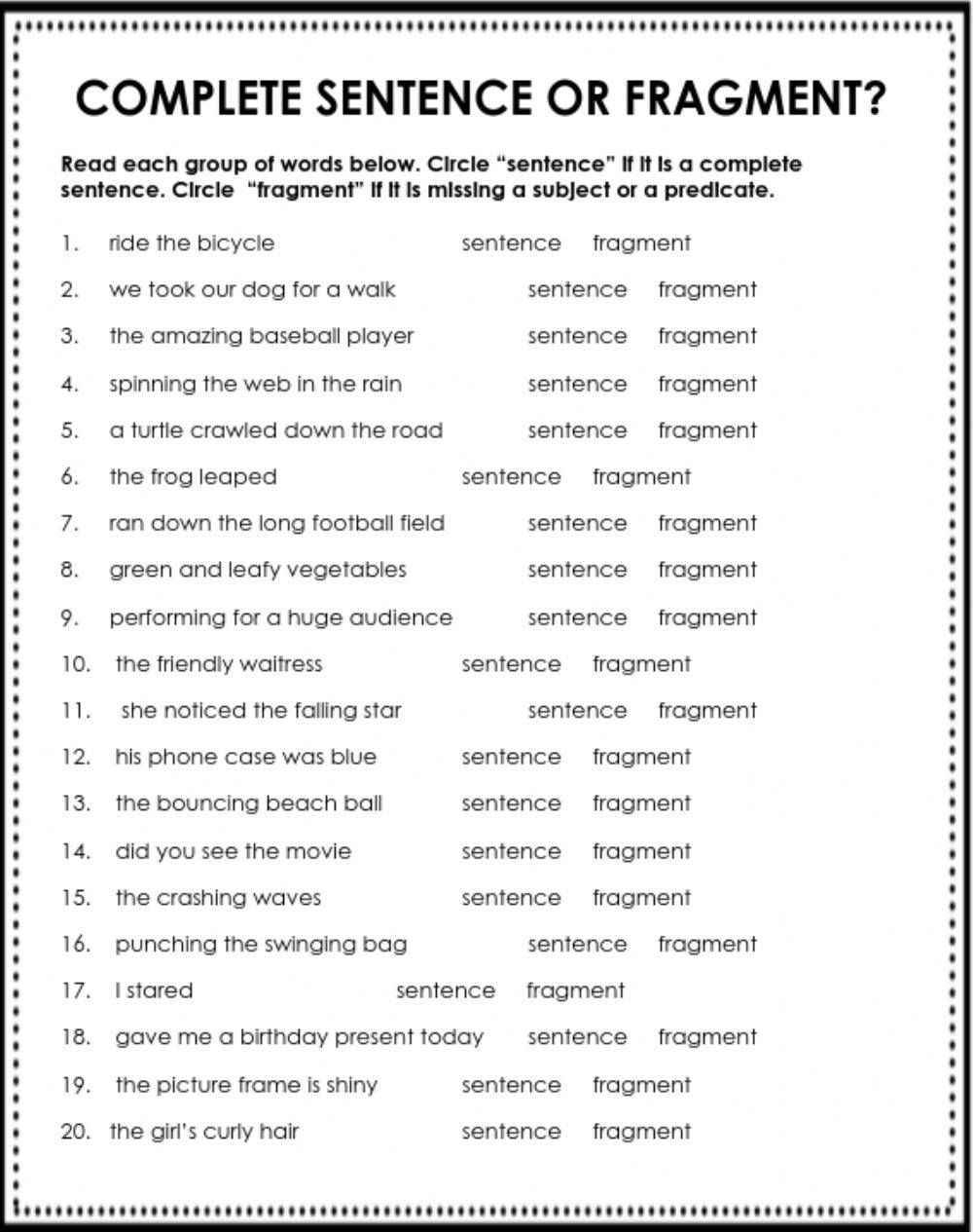 fragmented sentence meaning