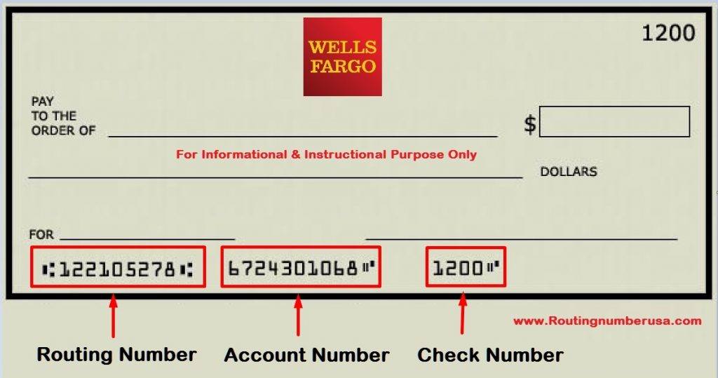 wells fargo bank account number on check