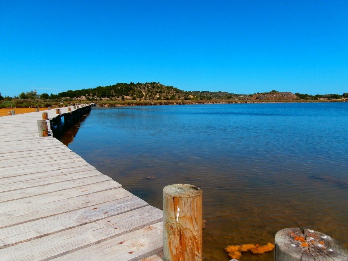 Fishing nets on a wooden jetty at Etang de Bages near Narbonne