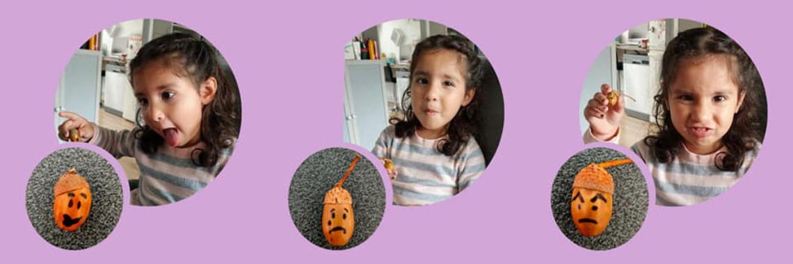 Find acorns and make faces on this and name and mimic emotions | Mirelle - Crea met Kids