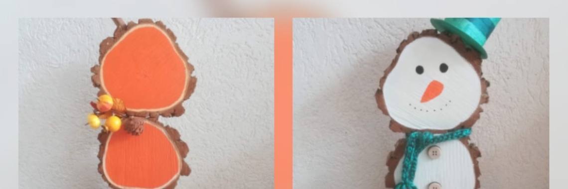 Herfst en winter decoratie ineen, van boomschijven | Mirelle - Crea met Kids