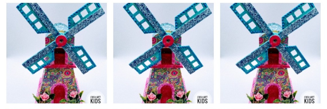 Houten molen bewerken met glitterverf en decopatch | Mirelle - Crea met Kids