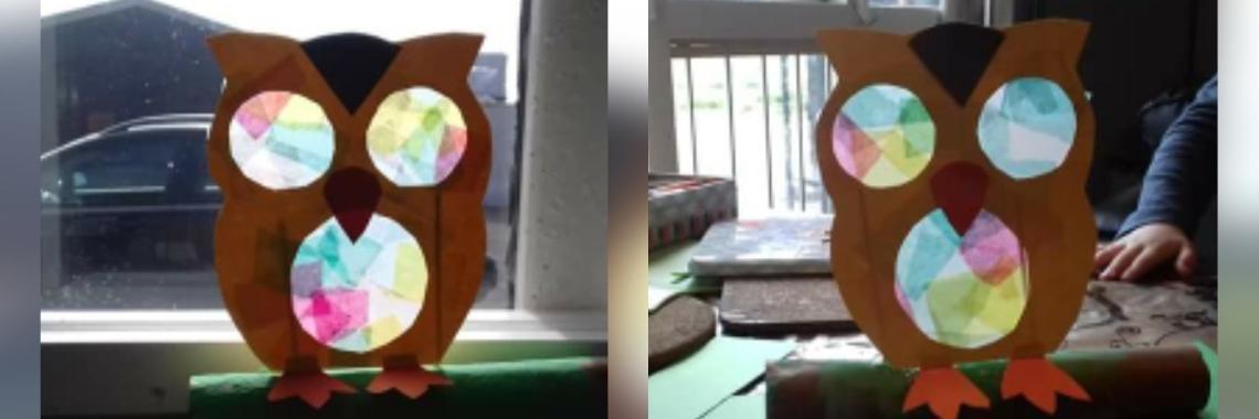 Mozaïek uiltje knutselen met zijdepapier | Mirelle - Crea met Kids