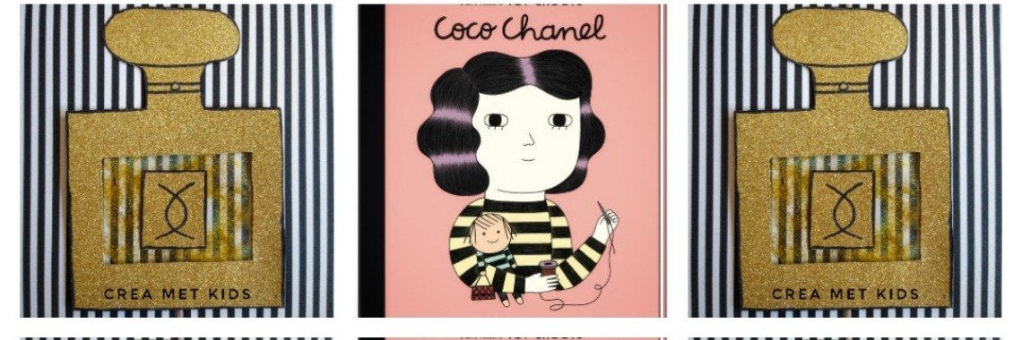 Prentenboek ontwerpster Coco Chanel ontwerp je eigen parfumfles uitvoering en etiket | Mirelle - Crea met Kids