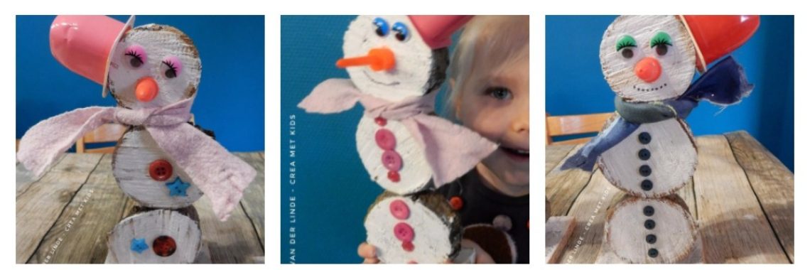 Sneeuwpop maken van boomschijven | Mirelle - Crea met Kids
