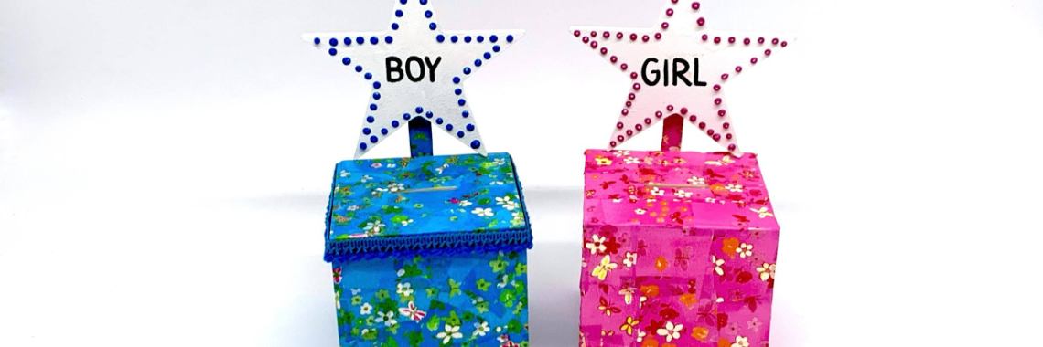 Spaarpot kubus decopatch voor DIY kraamcadeau | Mirelle - Crea met Kids