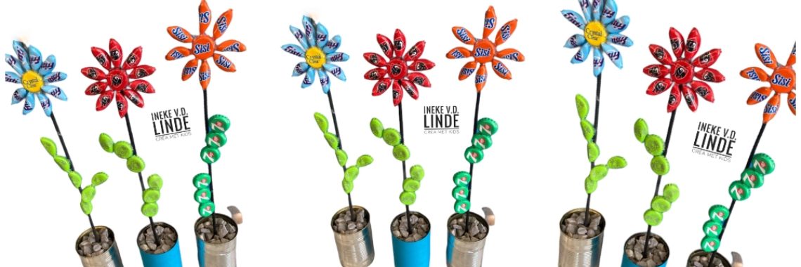 Making cheerful flowers from tin and caps | Mirelle - Crea met Kids