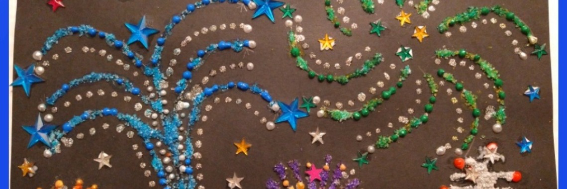 Vuurwerk maken met zout, aquatint, parelpen en blingbling | Mirelle - Crea met Kids