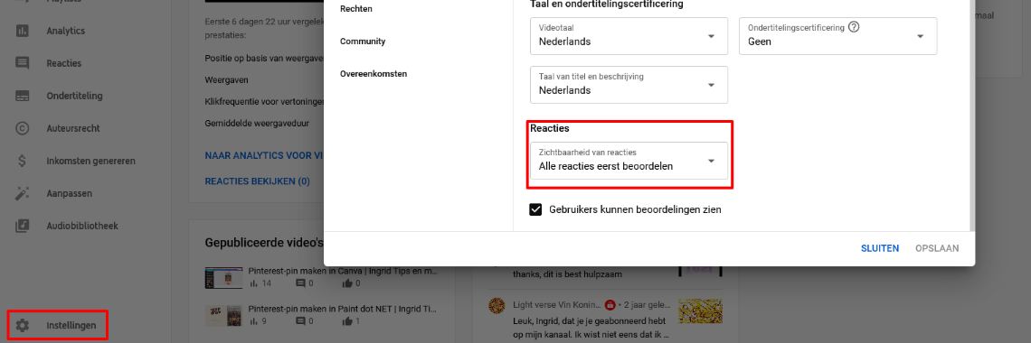Reacties beheren | Tips YouTube kanaal | Ingrid Tips en meer