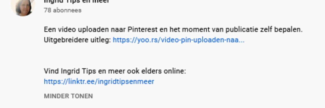 Link plaatsen onder video-upload | Tips YouTube kanaal | Ingrid Tips en meer