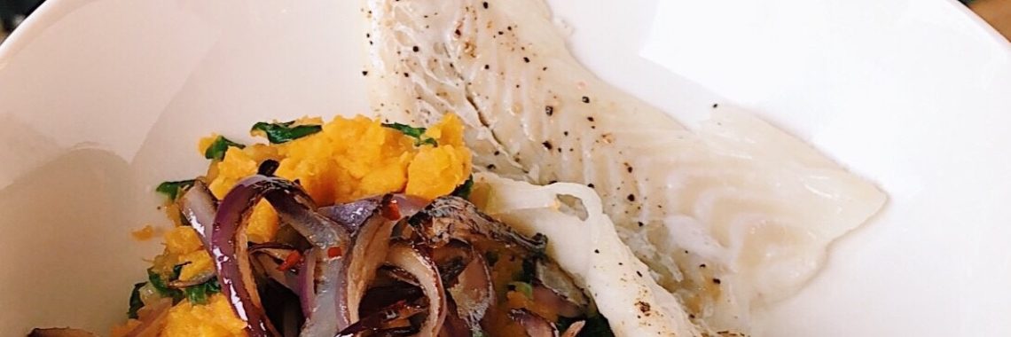 Stamppot zoete aardappelen met andijvie en kabeljauwfilet | AgnesDeventer
