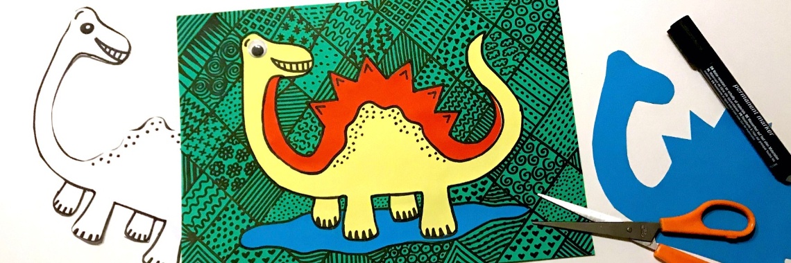 Doodle Art tekening dinosaurus | De Knutseljuf ✂️🇳🇱