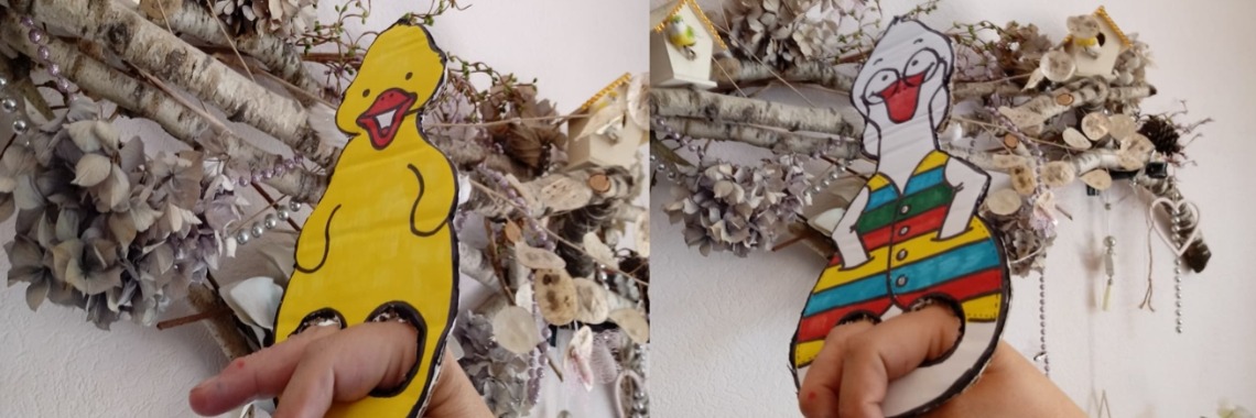 Vingerpoppetjes knip- en kleurplaat Eendje in de regen | De Knutseljuf ✂️🇳🇱