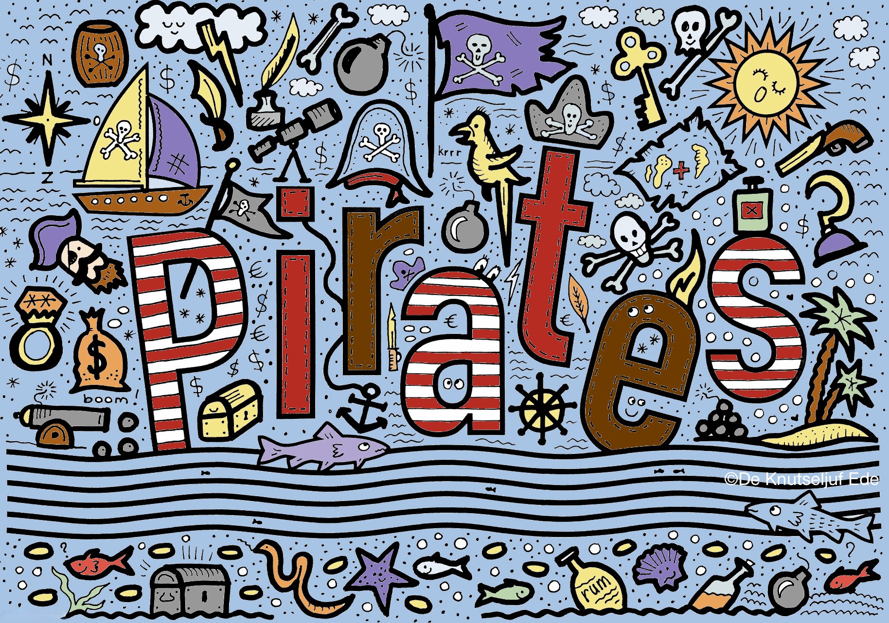 Block poster Pirates - coloring page for 25 people - Yoors