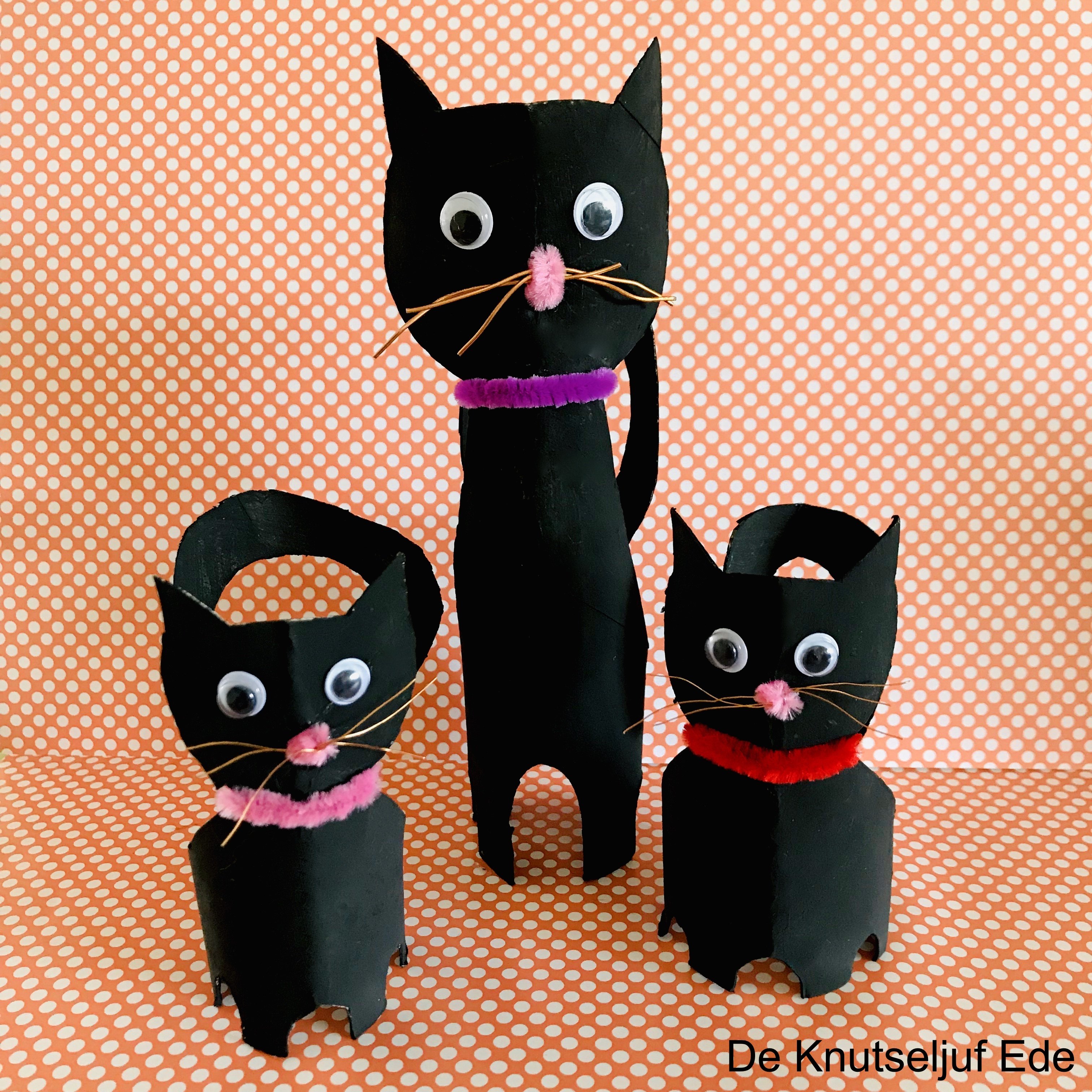 Zwarte katten knutselen wc-rolletjes